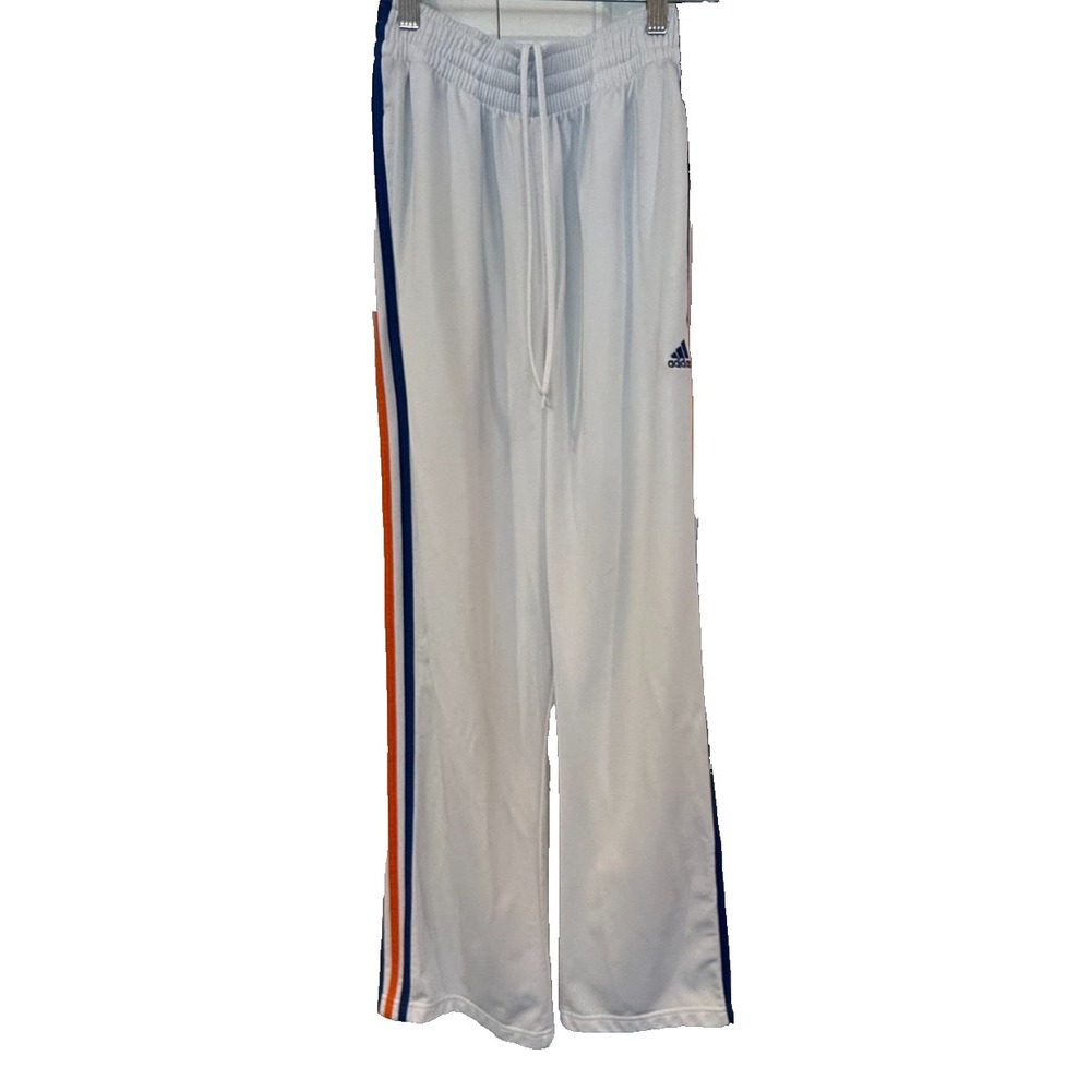 Adidas Men's Small White Track Pants Soccer Training Blue Orange Striped